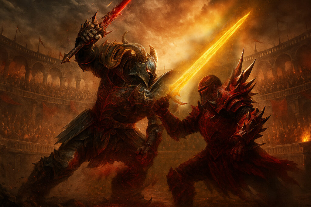 Dark Fantasy Buch Die Legenden von Avalgaron Arenakampf